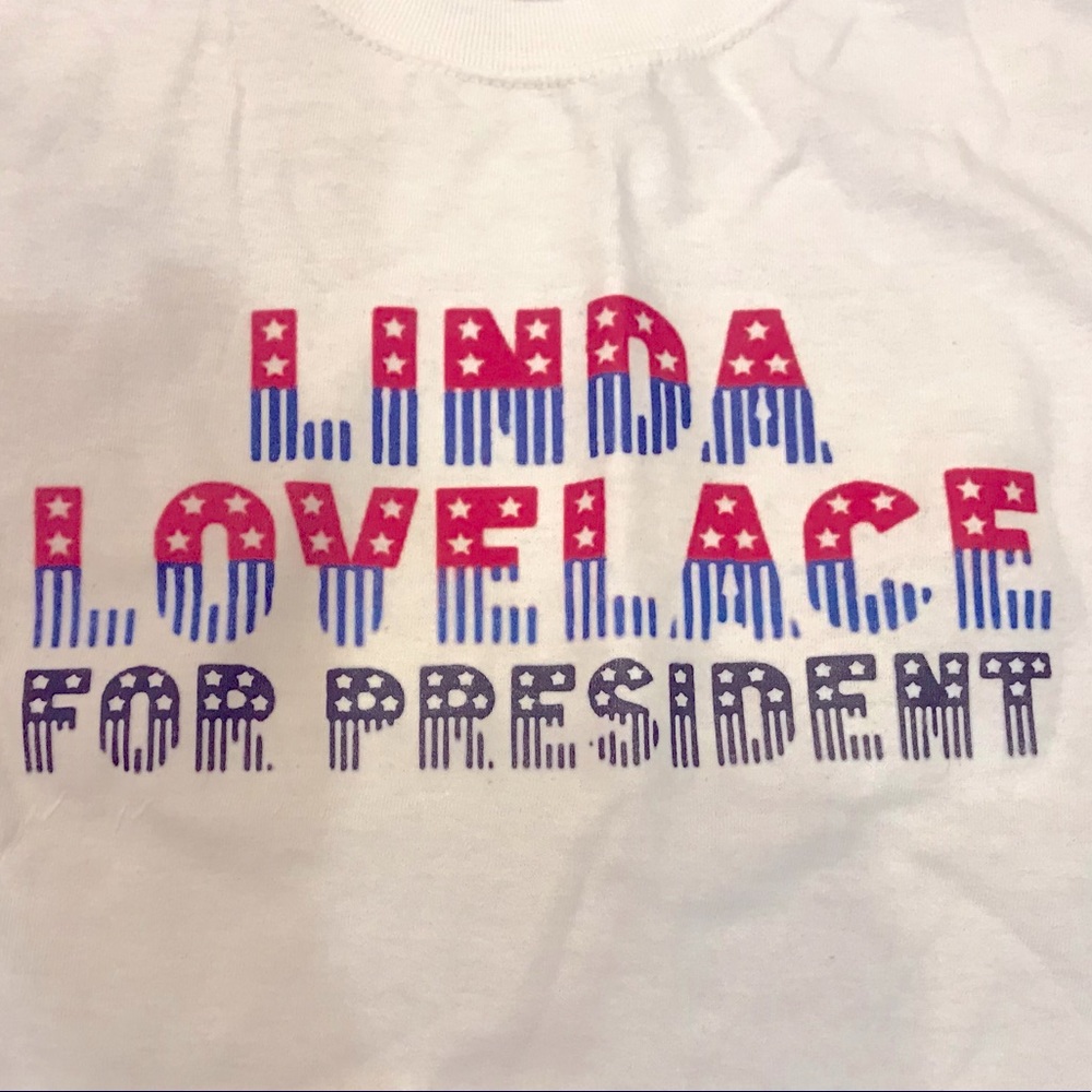 Mens Large White Linda Lovelace For President Tee Shirt Retro Punk Cult